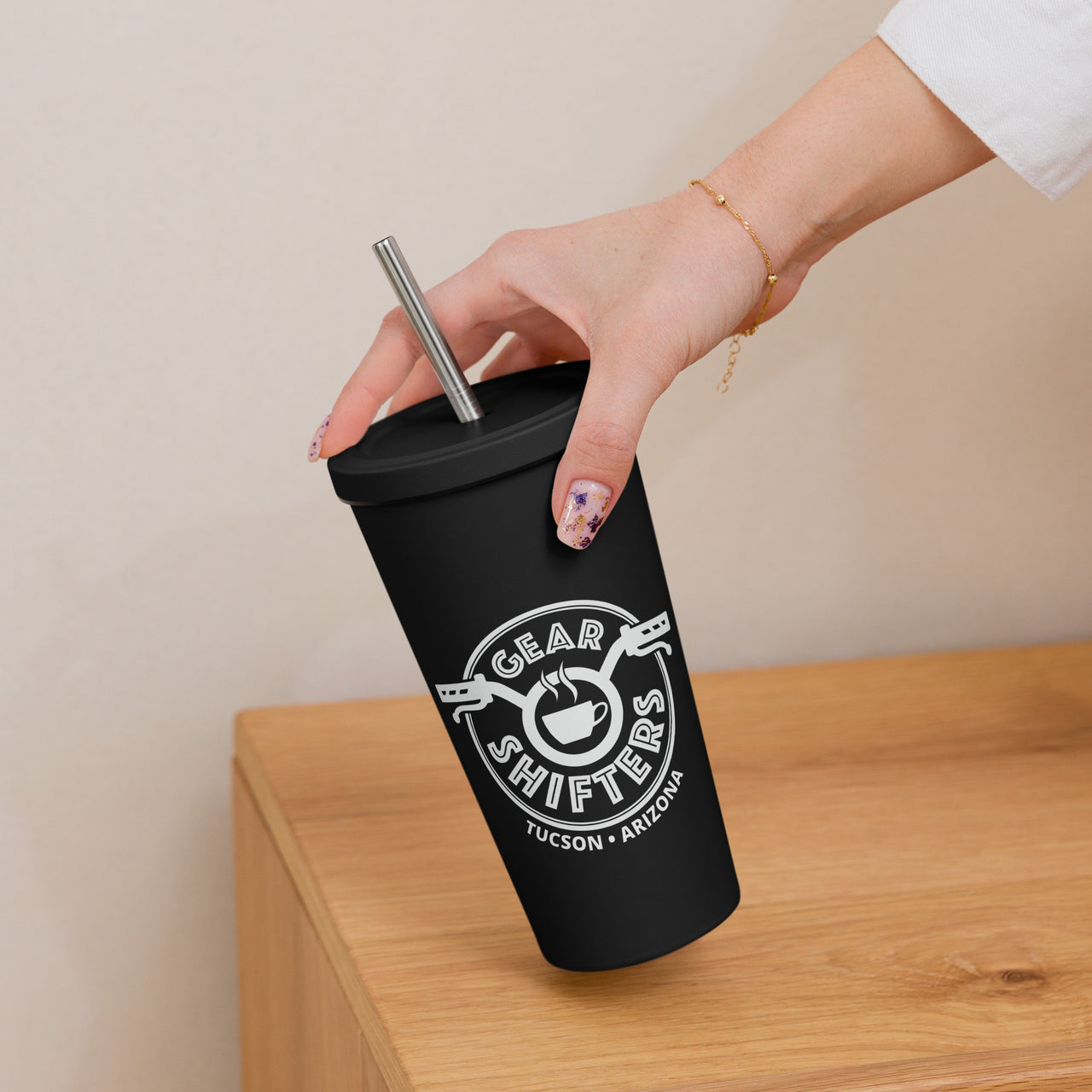 Insulated tumbler with a straw