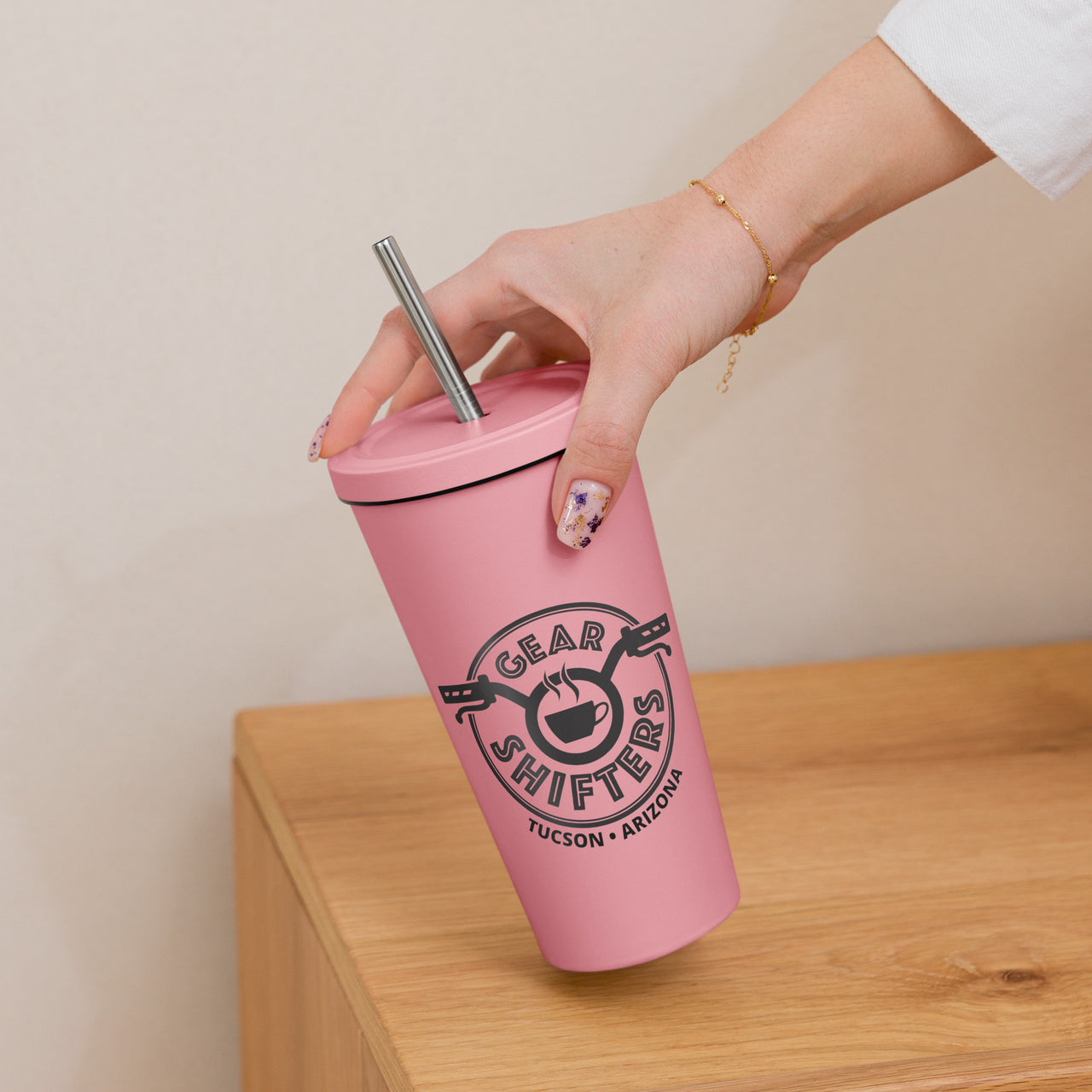 Insulated tumbler with a straw