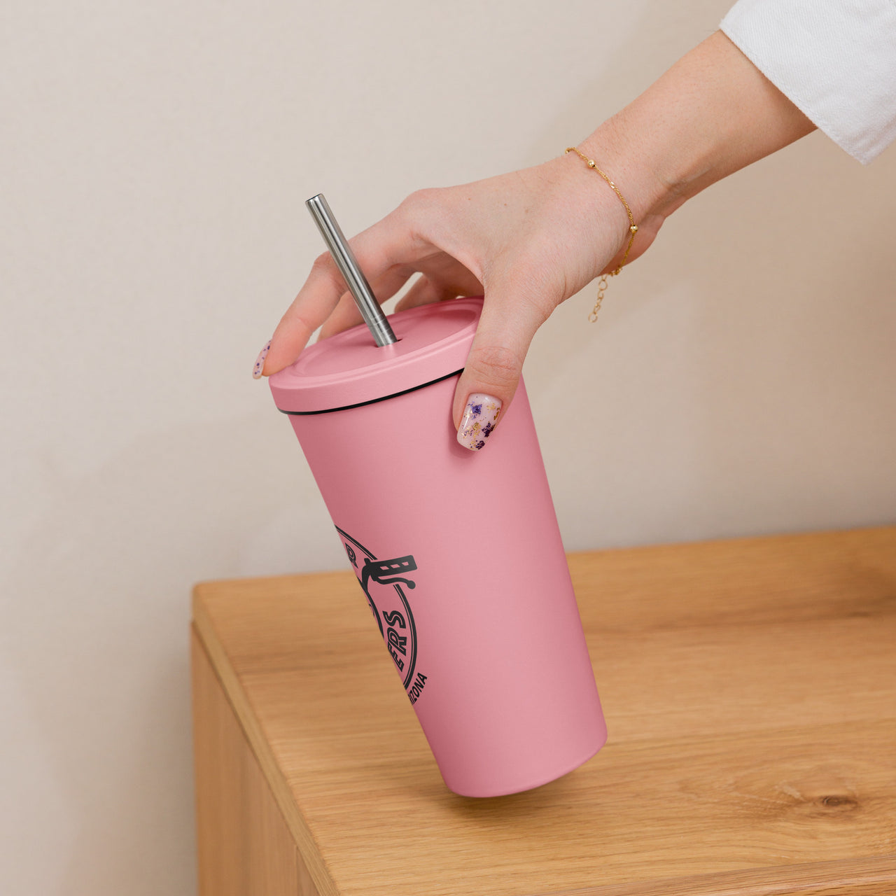 Insulated tumbler with a straw